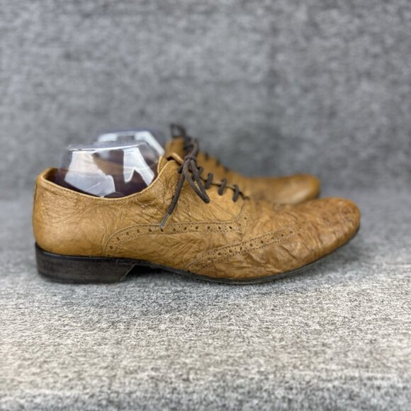 ✅Aldo Oxfords Men’s 9 Soft Brown Leather Wingtip Embroidered Lace Up Dress Shoes - Picture 8 of 11